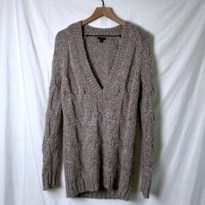 Ann Taylor Women Metallic Chunky Cable Knit Alpaca Wool Sweater Taupe Size S